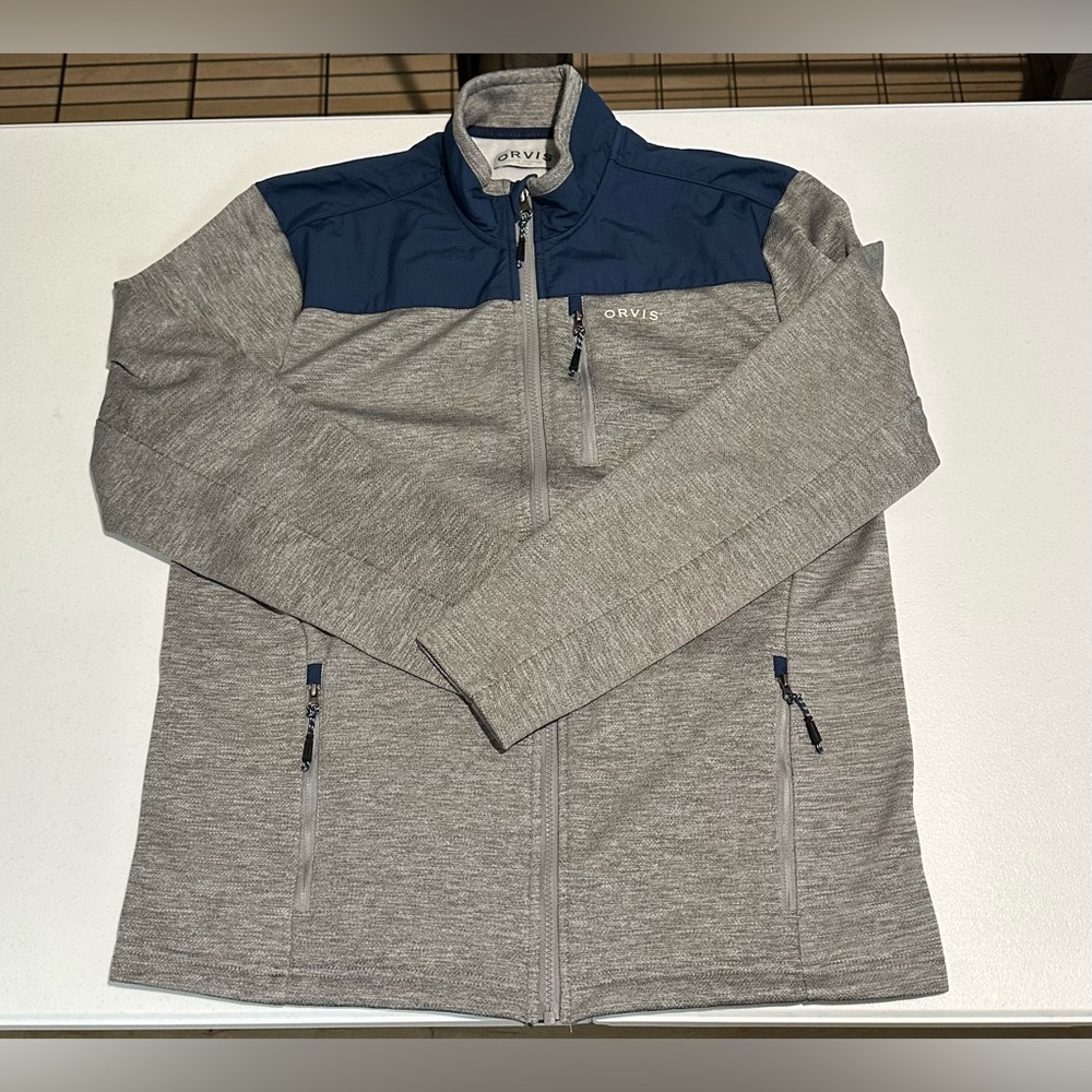 ORVIS Bonded Mesh Full Zip Up Fleece Gray/Navy Jacket‎ Men’s Medium
